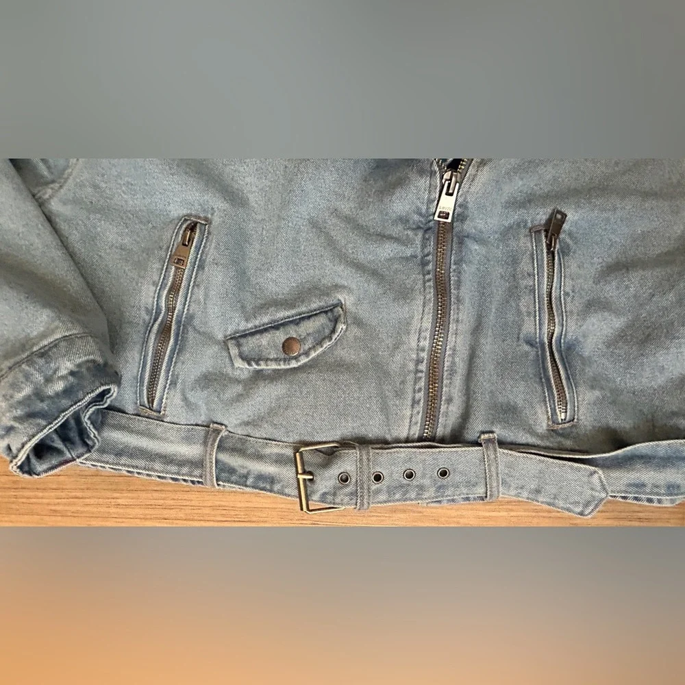 Levis Jacket Women's XL Blue Cropped Denim Moto - Picture 6 of 11